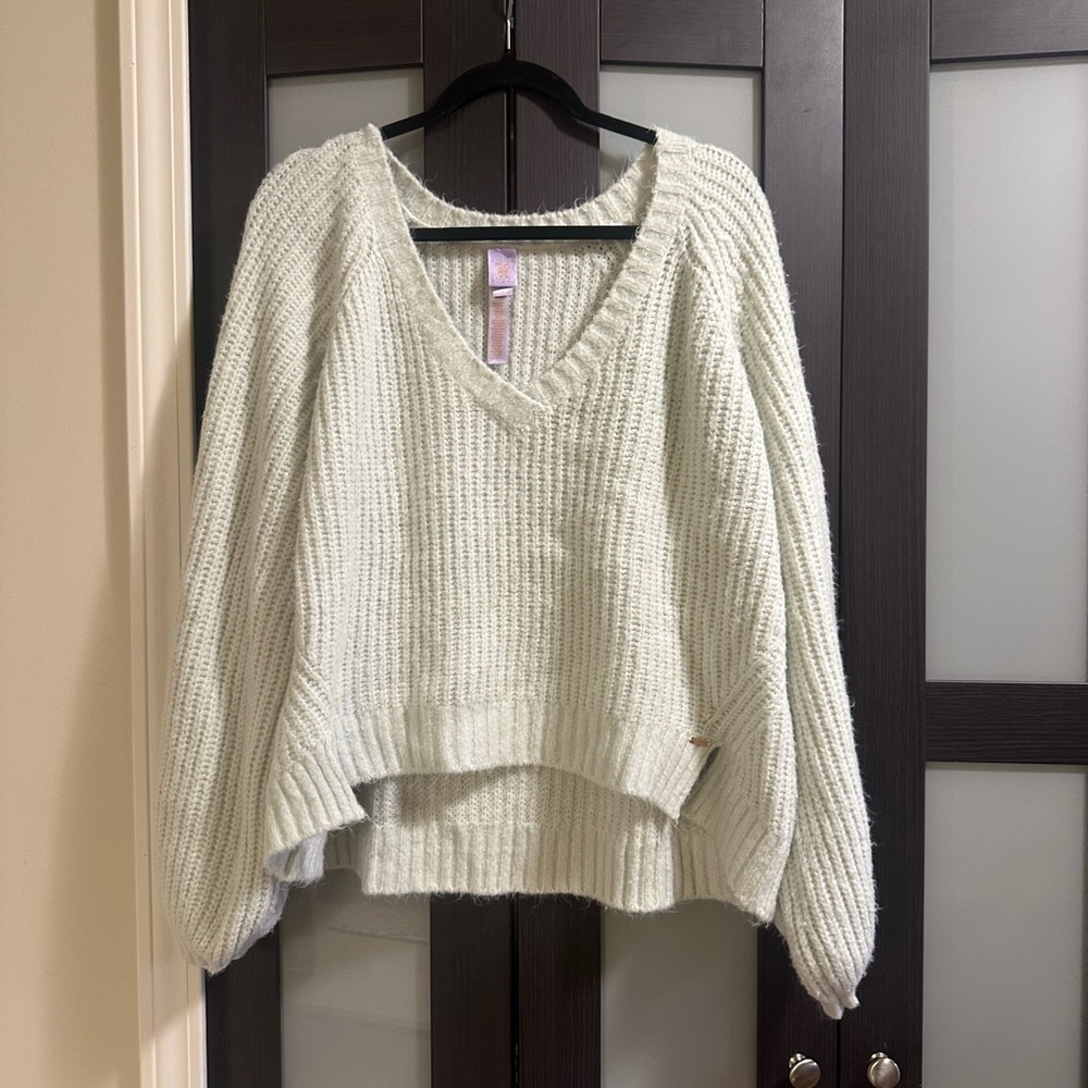 Savage x Fenty FUZZ FIT KNIT V-NECK SWEATER in Minty White, oversized